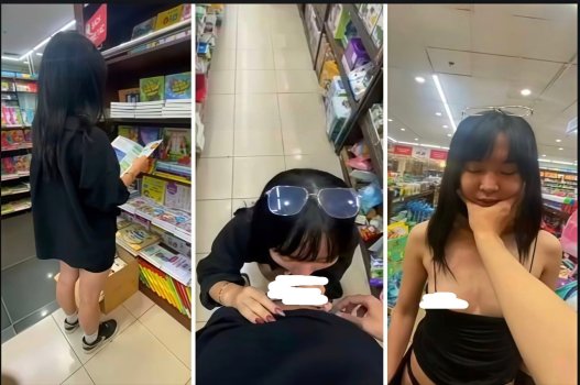 Cô gái năng động thu hút tại cửa hàng sách